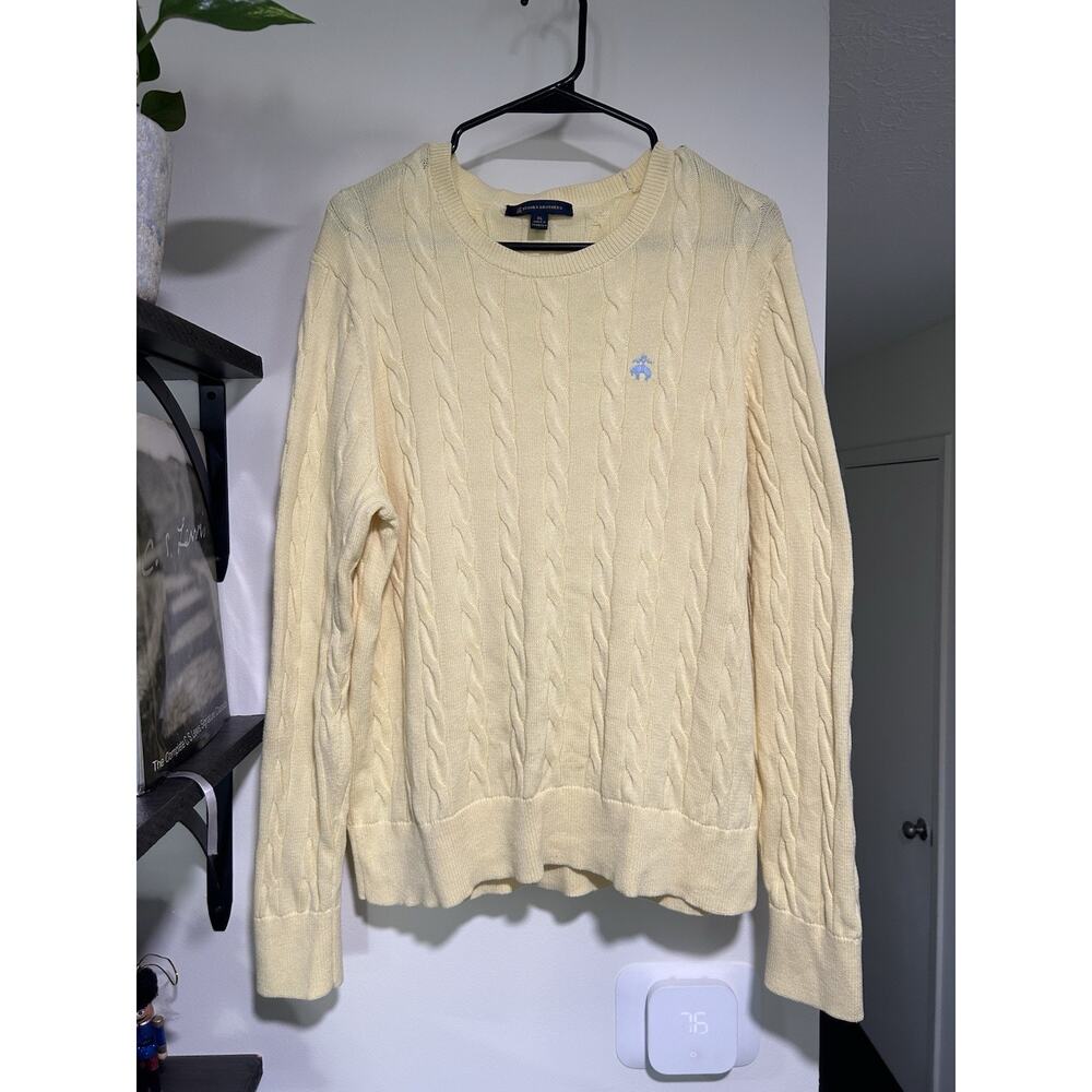 Brooks Brothers Cable Knit Sweater Men’s XL Butter Yellow Classic Preppy Cotton